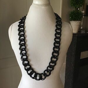 Vintage Liz Claiborne Black Necklace Strand or Choker Curb Link Signed Toggle